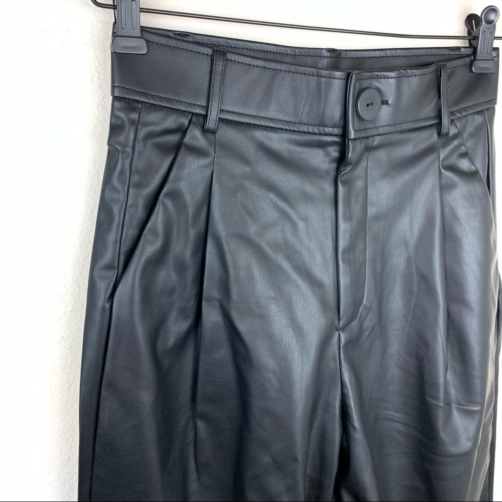 Zara Wide Leg Crop Trousers Faux Leather Baddie Capri - Picture 4 of 12